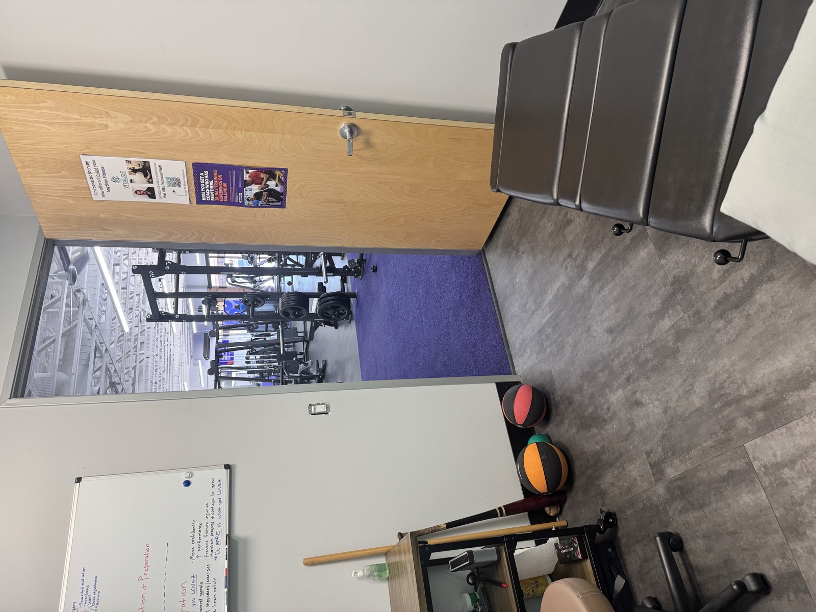 Private personal training room with view to the main floor